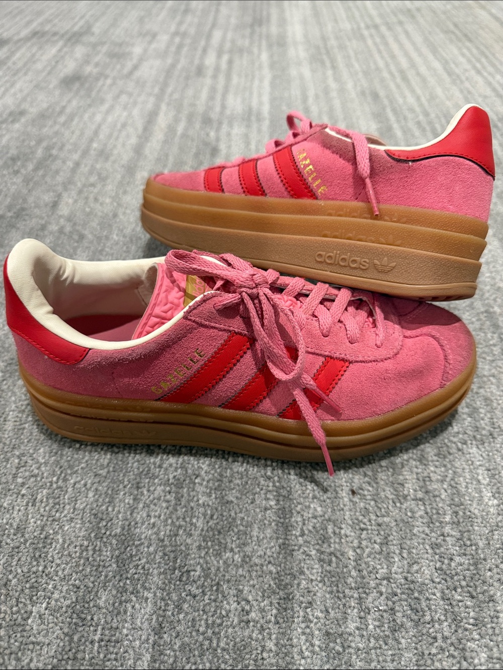 Adidas Gazelle Bold J Pink Red Platform Sneakers Kids 5.5 / Women’s 7